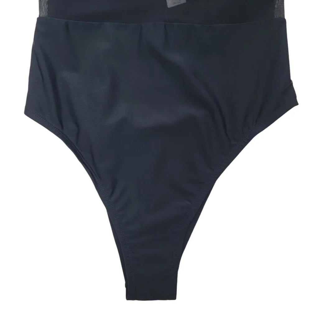 Cupshe Swimsuit V Neck Black 0X Mesh Sheer Panel Minimalist Plus One Piece